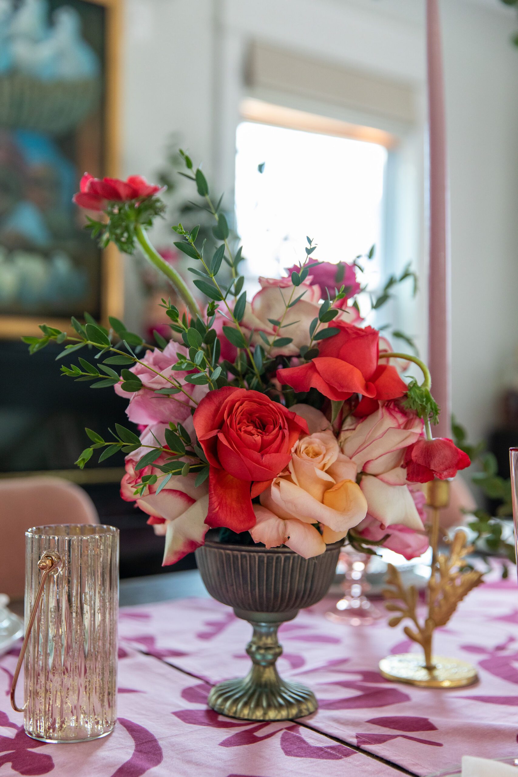 pink and red floral centerpiece